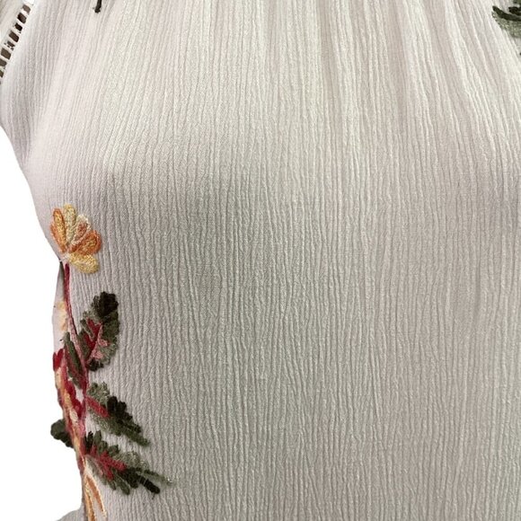 Anthropologie Liv Los Angeles BOHO Peasant Top S Floral Embroidered White 174L - Picture 6 of 11